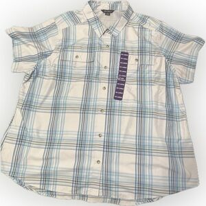 Back To School! Eddie Bauer Blue and White Button Down Shirt